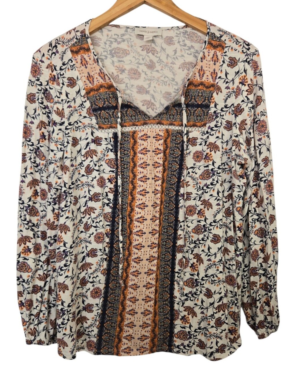 ๐ธ Vintage America Boho Floral Peasant Blouse | Women's Large | Long Sleeve - Picture 2 of 5